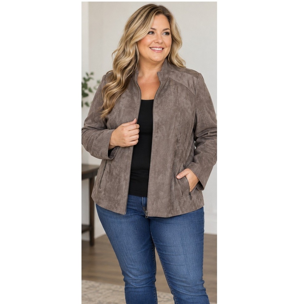 Studio Works Women 20W Brown Taupe Faux Suede Zip-Up Jacket Western Equestrian